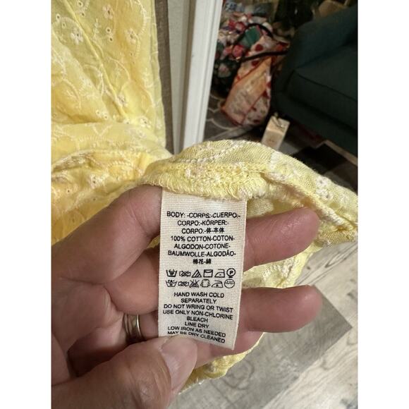 Free People Down From The Clouds Embroidered Eyelet Yellow Oversized Top Size XS - Picture 8 of 9